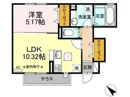 北葛西ハイツII(1LDK/1階)の間取り写真