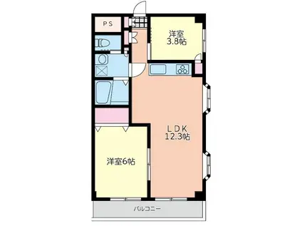 グレース相模大野(2LDK/2階)の間取り写真