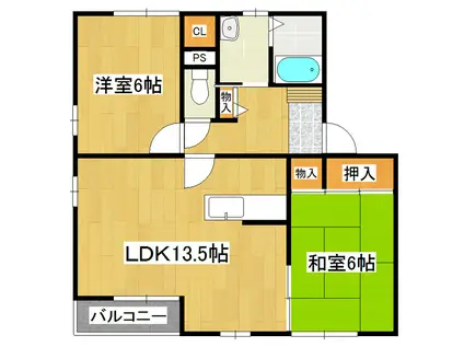 ヴィラエトレンヌC棟(2LDK/1階)の間取り写真