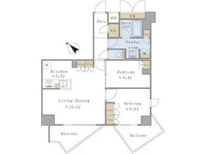 BRILLIA IST 千駄ヶ谷(2LDK/9階)の間取り写真