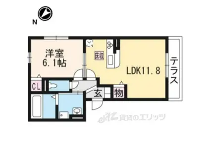 ラフィーネ木幡(1LDK/1階)の間取り写真