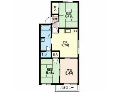 サザンウィンド C棟(3DK/2階)の間取り写真