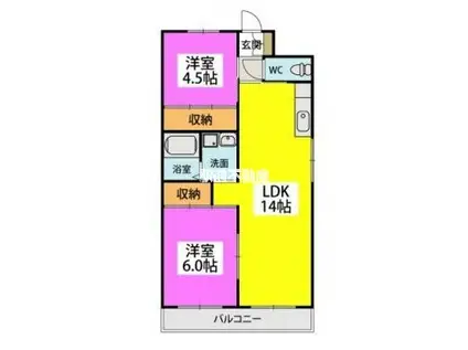 サンパール水城(2LDK/2階)の間取り写真