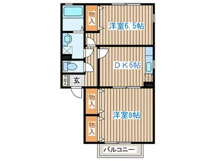 ディアコート若林B棟(2DK/1階)の間取り写真