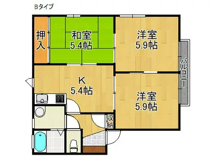 セントラルハイツA・B・C(3K/2階)の間取り写真