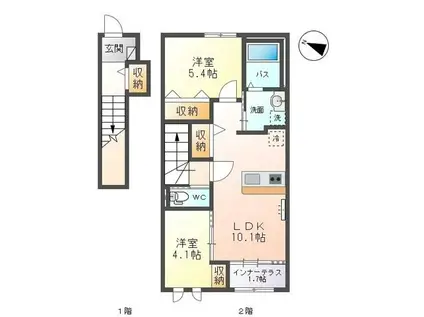 COZY(2LDK/2階)の間取り写真