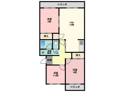 レジデンス柏原(3LDK/2階)の間取り写真