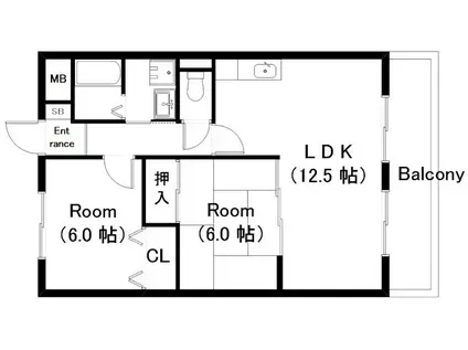 エスポワール(2LDK/2階)の間取り写真
