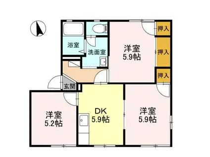 ハイツ定栄 B棟(3DK/2階)の間取り写真