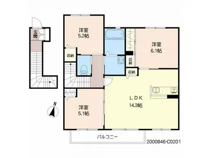 エアホルク ヴィラ  C棟(3LDK/2階)の間取り写真