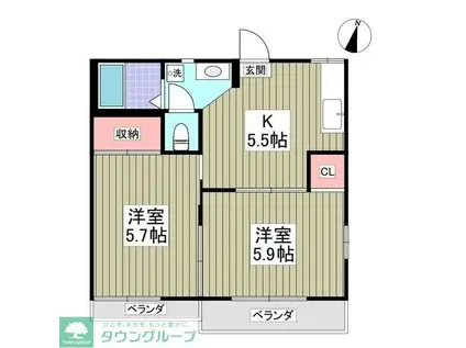 富士見コーポA棟(2K/2階)の間取り写真