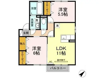 ベル・ドゥ・ジュール D棟(2LDK/2階)の間取り写真