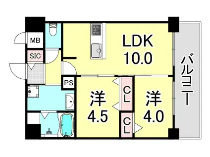アドバンス神戸パーチェ(2LDK/5階)の間取り写真