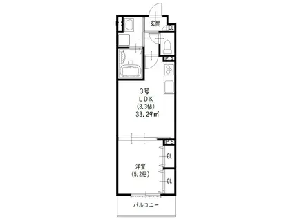 クリエオーレ南新町(1LDK/3階)の間取り写真