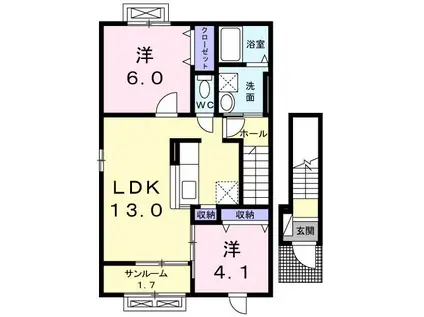 アパルトマンベールC(2LDK/2階)の間取り写真