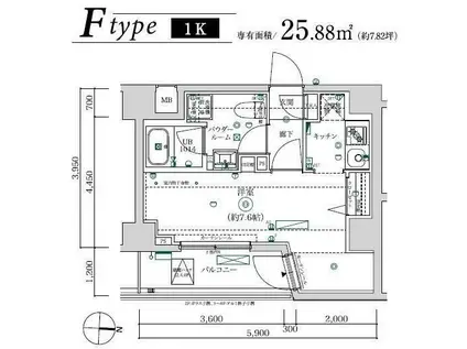MAXIV武蔵新城TRE(1K/2階)の間取り写真