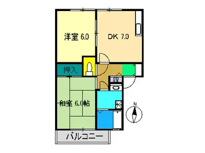 エステート六泉寺B棟(2DK/2階)の間取り写真