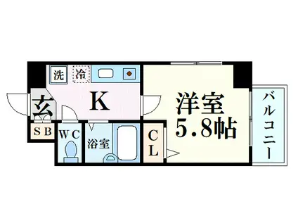 ブロスコート六甲II(1K/6階)の間取り写真