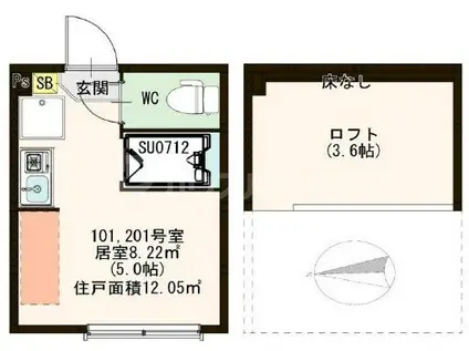 エスペラーテラス平井(ワンルーム/2階)の間取り写真