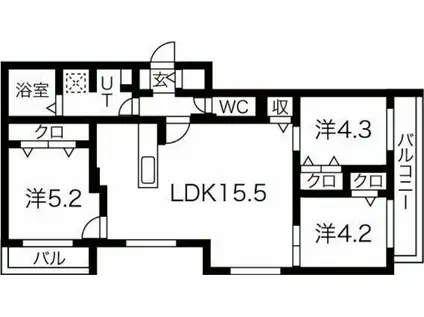 MJクレスト麻生(3LDK/2階)の間取り写真