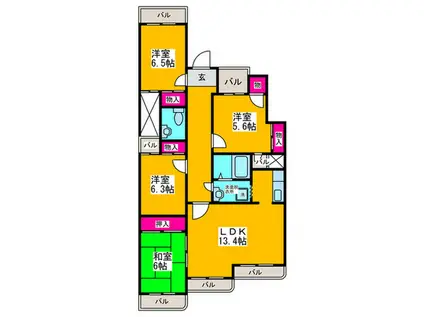 セルヴェール春日丘(4LDK/1階)の間取り写真