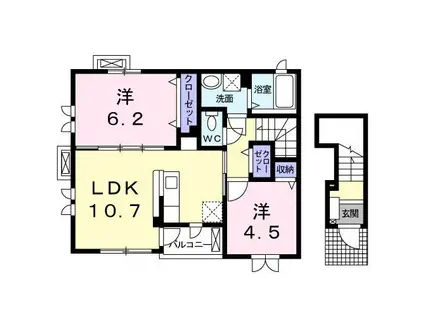 サニーヴィレッジD(2LDK/2階)の間取り写真