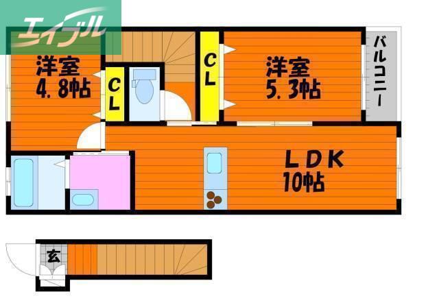 フェリーチェ(2LDK/2階)の間取り写真