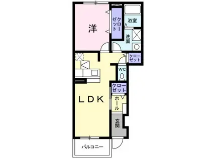 カメリア(1LDK/1階)の間取り写真