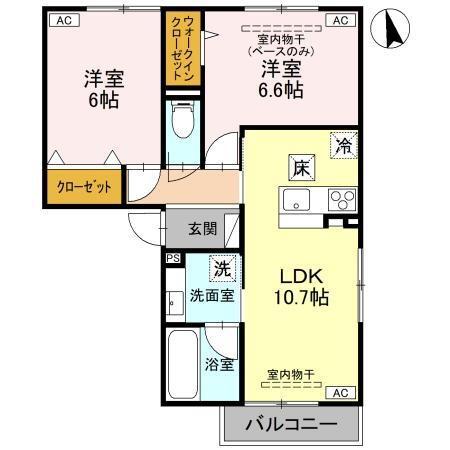 パチオーリ弥生町(2LDK/2階)の間取り写真