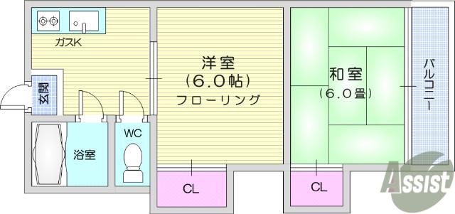 コーポ鷹屋敷(2K/1階)の間取り写真