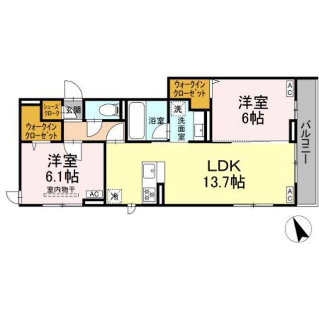 D PAINA 宿河原6 II(2LDK/3階)の間取り写真