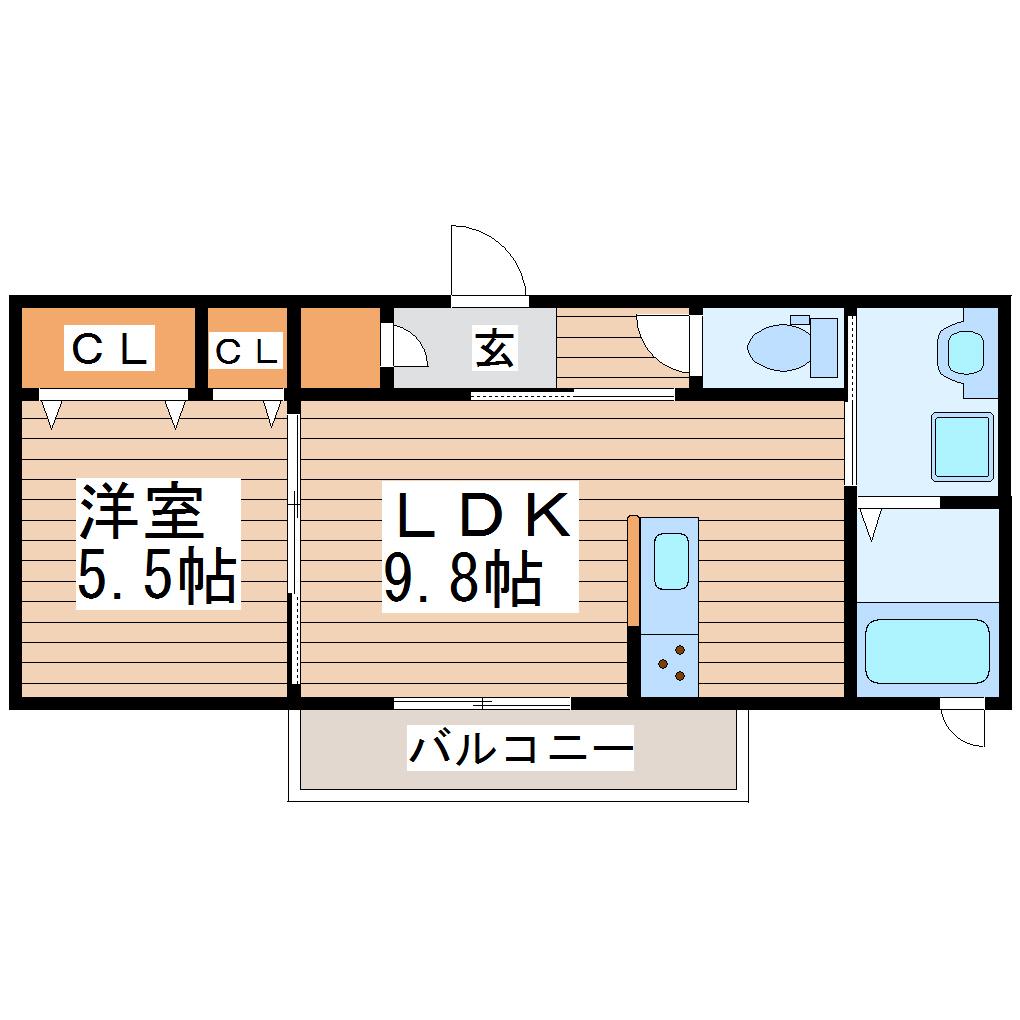 ベレオ南仙台(1LDK/2階)の間取り写真