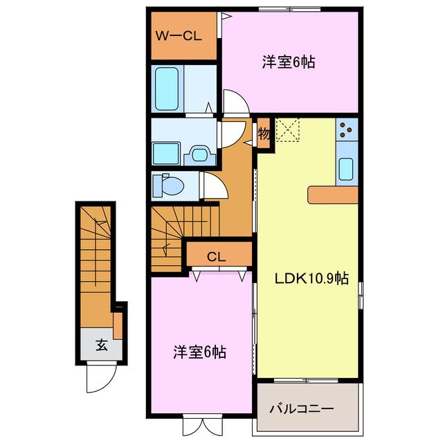 プロスペール C(2LDK/2階)の間取り写真