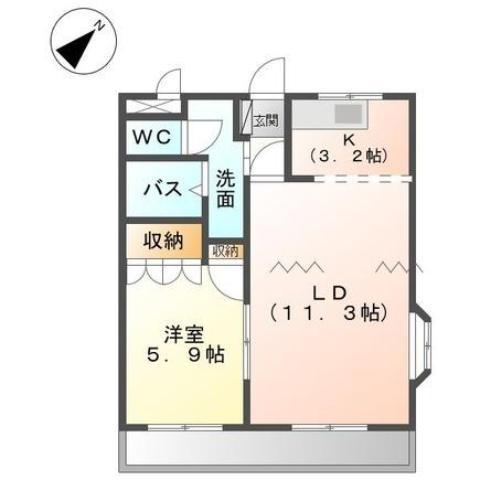 ビアン・フォンティーヌ(1LDK/2階)の間取り写真