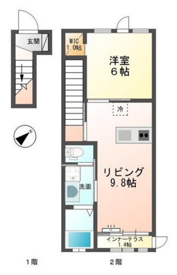 プレミール蟹原(1LDK/2階)の間取り写真