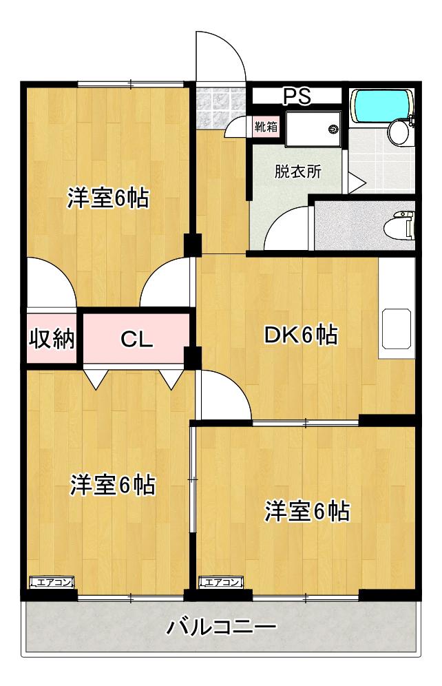 ライフ21B棟(3DK/2階)の間取り写真