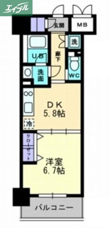 アルファレガロ西古松(1DK/10階)の間取り写真