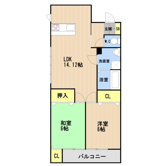 グレースコートC棟(2LDK/2階)の間取り写真