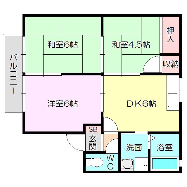 ファミーユ江口(3DK/1階)の間取り写真