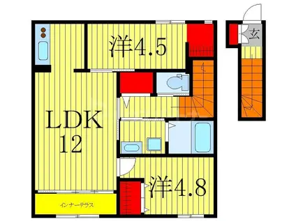 フロレゾン柏FLORAISON KASHIWA(2LDK/2階)の間取り写真