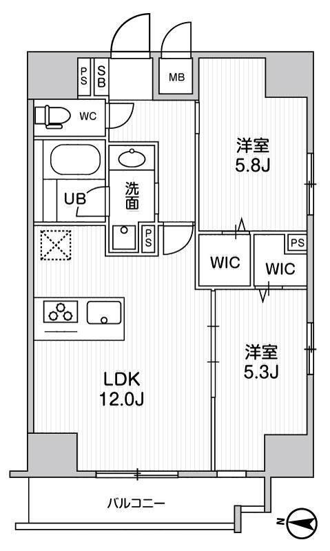 ROOTS KIKUKAWA(2LDK/10階)の間取り写真