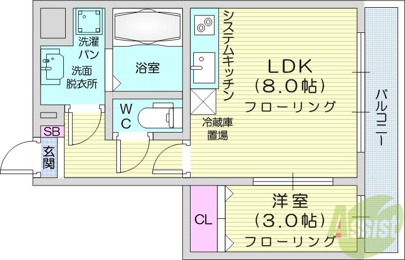 BLESSED LIFE花京院(1LDK/3階)の間取り写真