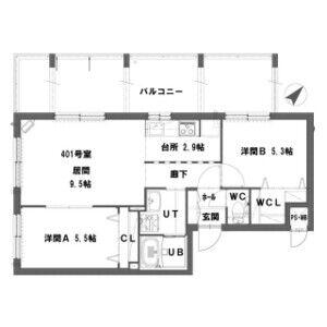 グランメール 美園6-3(1LDK/3階)の間取り写真