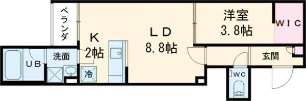 ラフィネ東大畑通(1LDK/2階)の間取り写真