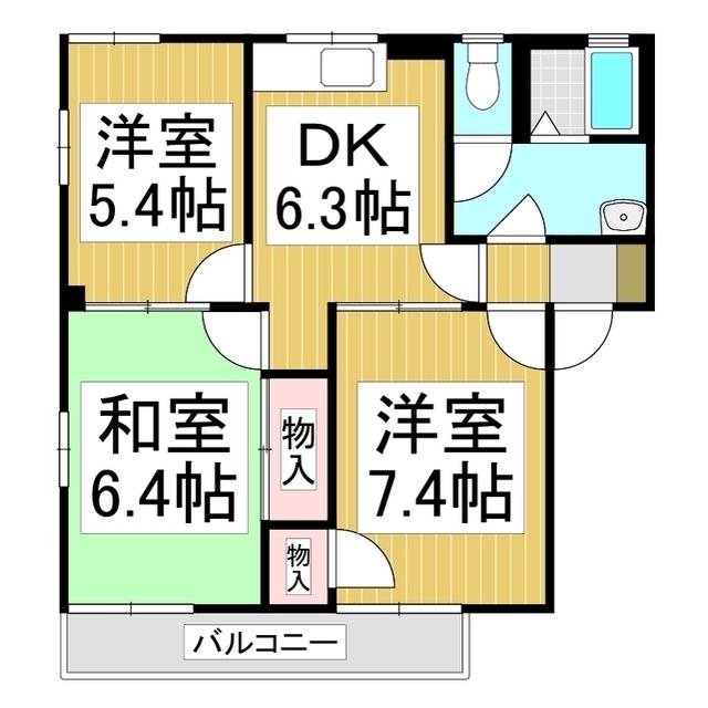 アップルビレッジ下氷鉋 B(3DK/1階)の間取り写真
