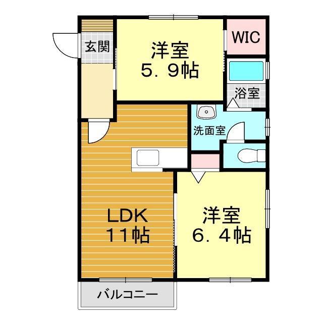 メゾンスカイヒルズ Q棟(2LDK/2階)の間取り写真