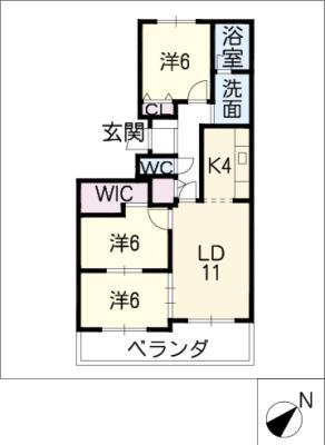 コープ野村新安城B棟402(3LDK/4階)の間取り写真