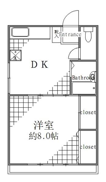 小野寺方(1DK/2階)の間取り写真
