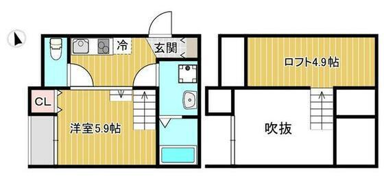 BLUSIA清水(1SK/2階)の間取り写真