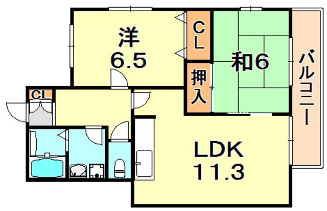 パレ・シェール霞ヶ丘(2LDK/2階)の間取り写真